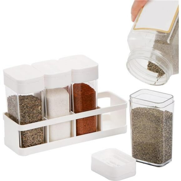 Set of 12 plastic spice shaker jars with lids seasoning containers kitchen stora - Picture 6 of 8